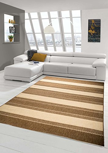 Traum Teppich Sisal Optik Küchenteppich moderner Läufer Flachgewebe gestreift in braun beige Größe 80x150 cm