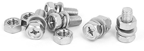 sourcing map M8 x 20mm 304 Stainless Steel Phillips Hex Head Bolts Nuts w Washers 5 Sets