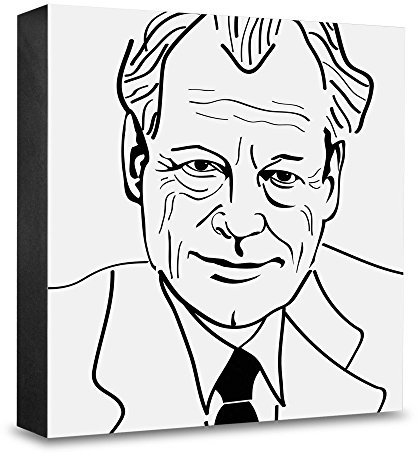 COGNOSCO HG-PE22 Foto-Holzblock medium-15x15cm-Wandbild bekannte Politiker-Willy Brandt, Holz, Schwarz-Weiß, 15x15cm