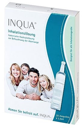 INQUA Inhalationslösung | 20 Ampullen á 2,5ml | Isotonische Kochsalzlösung zum Inhalieren für Erwachsene, Kinder und Babys | ohne Konservierungsstoffe | NaCl 0,9%