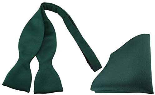 TigerTie Satin Selbstbinder Fliege + Einstecktuch in grün dunkelgrün moosgrün Uni einfarbig