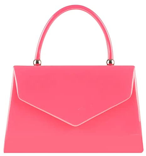 Fi9® Sac à main en cuir verni pour mariage, soirée soirée à la main ou à l'épaule, Rose fuchsia