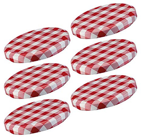 Westmark 6 Couvercles pour Bocaux de Conservation Screw-/Twist-Off pour Bocaux à Conservation, Rond, ø 63 mm, en Fer blanc, Rouge-blanc, Quadrillé, 40972270