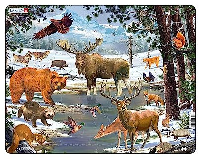 Larsen FH32 Rahmenpuzzle für Kinder I Wintertag im nordischen Wald I Puzzle ab 4 Jahre I Schönes Kinderpuzzle mit 54 Teilen I Spiel, Spaß & Lernen