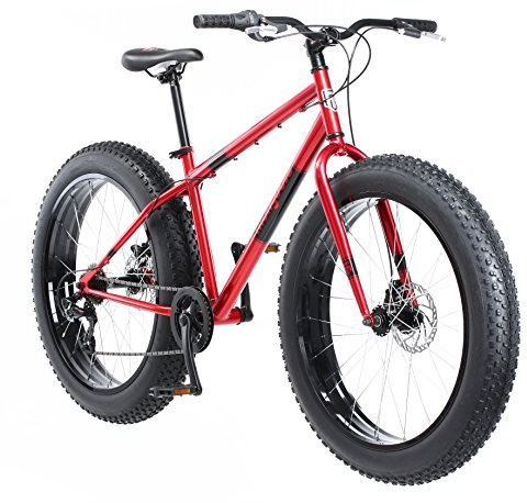 Mongoose Dolomite Fat Tire Mountain Bike, For Men and Women, 26 Inch Wheels, 4 Inch Wide Knobby Tires, 7-Speed, Adult Steel Frame, Front and Rear Brakes, Red
