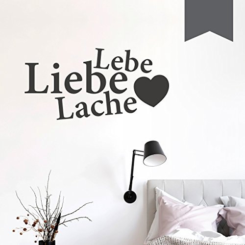 WANDKINGS Wandtattoo Lebe Liebe Lache (mit Herz) 50 x 25 cm dunkelgrau - erhältlich in 33 Farben