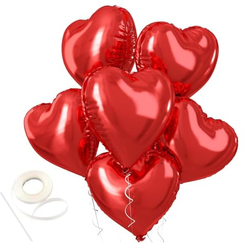 Happium Folie Herz Ballons Rot, 6 Stück Rote Herzform Ballons Valentinstag, 18 Zoll rote Folienballons für Helium Valentinstagsdekorationen für Valentinstagsparty