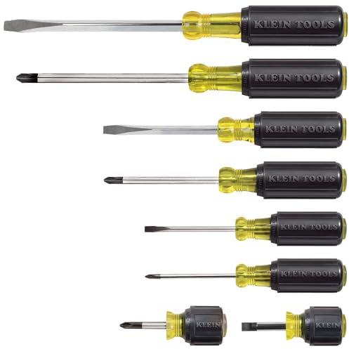 Screwdriver Set 8 Piece, 4 Phillips and 4 Flat Head Tips, Cushion Grip, Precision Machined Klein Tools 85078