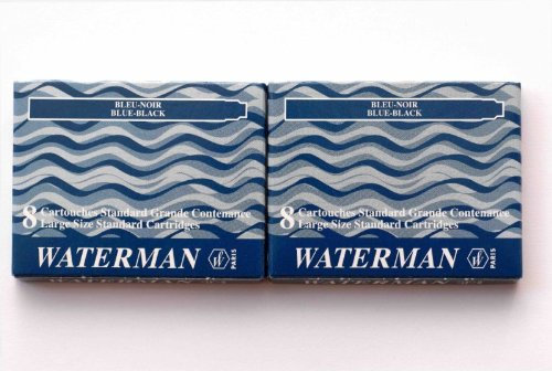 Waterman - 2 X 8 Unwashable Blue-Black Ink Cartridges In Carton Box.