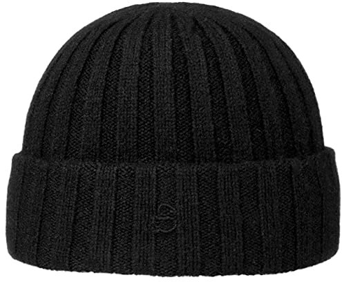 Stetson Surth Kaschmir Wintermütze - hochwertige Wollmütze Damen/Herren - Strickmütze aus 100% Kaschmirwolle - Einheitsgröße 55-60 cm - unifarbene Umschlagmütze Herbst/Winter schwarz One Size