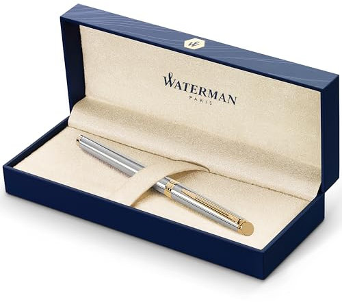 Waterman Hémisphère Fountain Pen | Stainless Steel with 23k Gold Trim | Fine Nib | Blue Ink | Gift Box