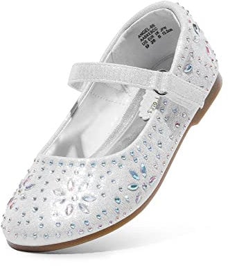 DREAM PAIRS Toddler Girl's Dress Shoes Kids Mary Jane Rhinestone Ballerina Sparkling Flat for Party Wedding Shoes,Size 8 Little Kid,White,ANGEL-66-1