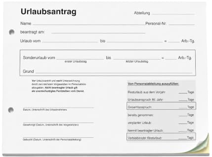 Druckerei Scharlau 1x Urlaubsantrag - Blocks Urlaubsantrag - Urlaub - DIN A5 quer - 3-fach - durschschreibend 3 x 30 Blatt - SD (22239)