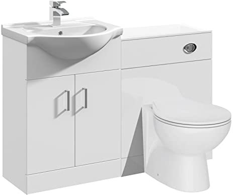 VeeBath Linx 1150 Vanity Unit Furniture Set, Wash Basin Bathroom Sink, WC, BTW Toilet Pan, Soft Close Toilet Seat, Concealed Cistern-White (Flat Pack)