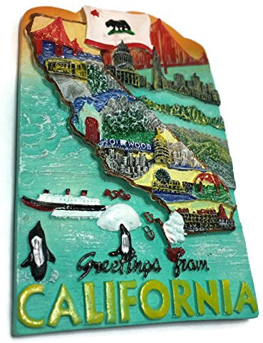 WitnyStore Tiny California State Symbols United States of America USA North America Tourist Attractions Resin Refrigerator Magnet Traveler Souvenir Gift Memento 3D Fridge Magnets