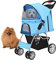 Flexzion Haustier-Kinderwagen (blau) für Hunde und Katzen, Kleintiere, 4 Räder, faltbar, flexibel, leicht zu tragen, für Jogging, Spaziergänge, Reisen, bis zu 13,6 kg, mit Sonnenschutz,