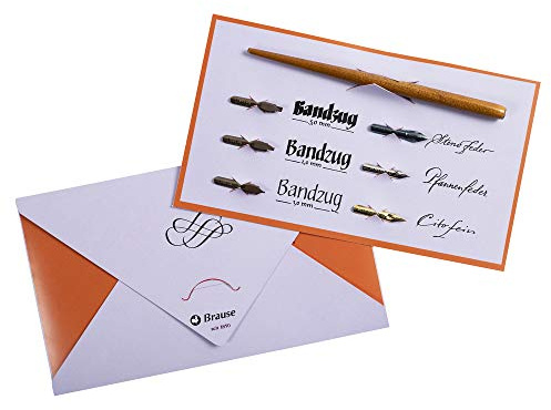 Brause 1137B Kalligraphie-Set Tasche (mit Schreibfederhalter in Holz und 6 Kalligraphie-Federn, elfenbein)