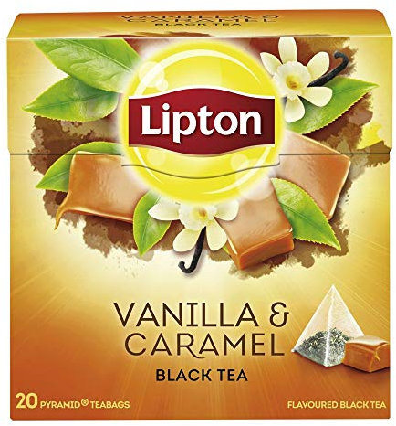 Lipton Schwarzer Tee Vanille Karamell für einen aromatischen Teegenuss aus nachhaltigem Anbau 20 Beutel
