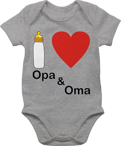 Shirtracer Baby Body Junge Mädchen - Aktuelle Trends - I love Opa und Oma Nuckelflasche - 3/6 Monate - Grau meliert - strampler enkelkind geschenke für babys großeltern bodys ich liebe & babybody