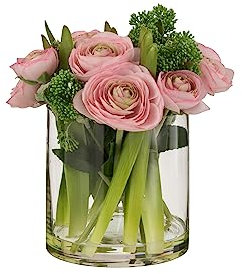 J-line - Hahnenfuß in Vase, Kunststoff, Glas, Rosa, groß