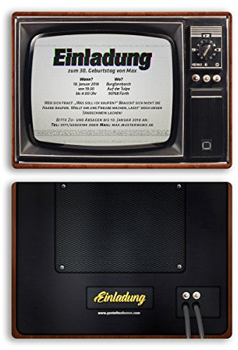 (80 x) Einladungskarten Geburtstag Retro Vintage Fernseher TV Einladungen