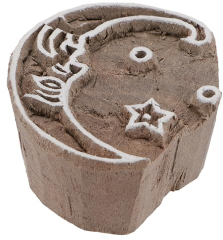 GURU SHOP Indischer Textilstempel, Holz Stoffdruckstempel, Blaudruck Stempel, Druck Modell - 4x5 cm Mond