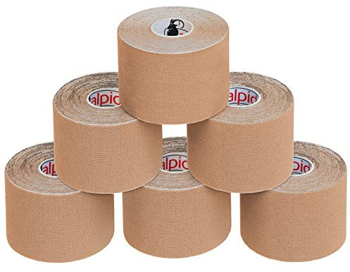 ALPIDEX Kinesiologie Tape 1/3/ 6/12 Rollen Viele Farben 5 m x 5 cm Anwendungsbroschüre Elastisch Wasserfest Hautfreundlich Physio Muskel Tape Set, Farbe:hautfarben, Menge:6 Rollen