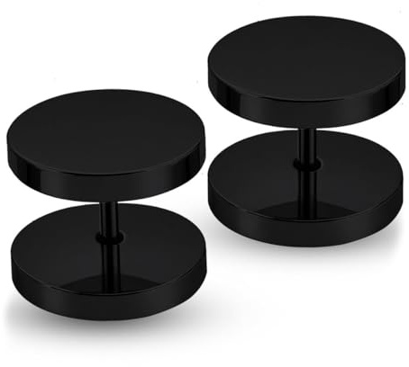 Soul-Cats Ohrstecker (2 Stück) mit Schraubverschluss aus Edelstahl in Schwarz, Ohrringe mit flachem Verschluss für Damen und Herren in verschiedenen Größen 4–16 mm
