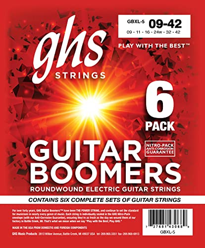 GHS-Saiten GBXL-5 Vernickelte E-Gitarrensaiten, extra leicht, 6 Pack