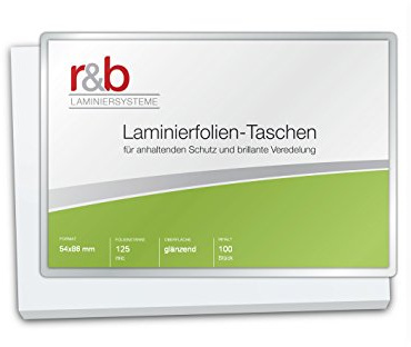 r&b FT-CC-125 Laminierfolien Credit Card, 54 x 86 mm, 2 x 125 mic, 100 Stück, glänzend