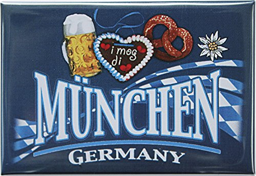 Kühlschrankmagnet - MÜNCHEN Germany BREZEL BIERGLAS Herz - Gr. ca. 8cm x 5,5cm - 38752 - Küchenmagnet