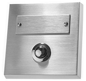 HUBER Pulsador de timbre de superficie de metal - con placa de identificación - timbre de superficie I pulsador de latón cromado - timbre puerta frontal