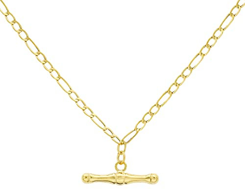 CARISSIMA Women's 9 ct Yellow Gold Hollow 2.3 mm Figaro Chain T-Bar Necklace of Length 46 cm/18 Inch