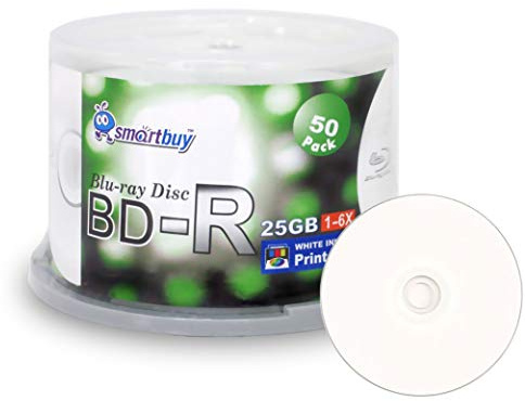 Smartbuy 50-disc 25 GB 6 x BD-R Bdr Single Layer Blu-Ray White inkjet Hub Printable Blank media Disc registrabili dati con campana/Mandrino imballaggio