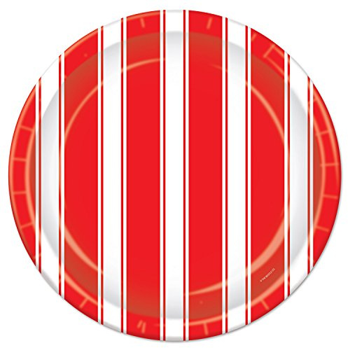 Beistle 58046 Red and White Stripes Round Plates, Paper
