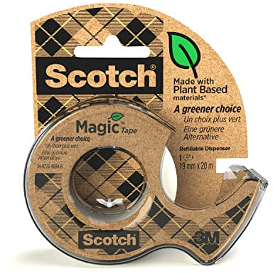Scotch Magic Klebeband A Greener Choice 19 mm x 20 m im Handspender 100 % recycelt - Unsichtbares Klebeband mit Pflanzlichem Klebstoff zur Reparatur, Etikettierung und Versiegelung von Dokumenten