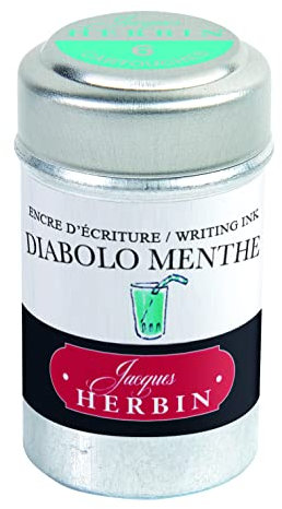 Jacques Herbin Herbin 20133T - Dose mit 6 Tintenpatronen, ideal für Standardfüller, Pfefferminzgrün
