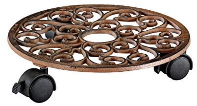 Wagner Pflanzenroller ANTIK Ø 29 x 6,5 cm I Pflanzenroller & Blumenroller für Außenbereich + Innenbereich, Kupfer I Kübelroller aus Gusseisen mit 2 Feststellern I Tragkraft 50 kg - 20092501