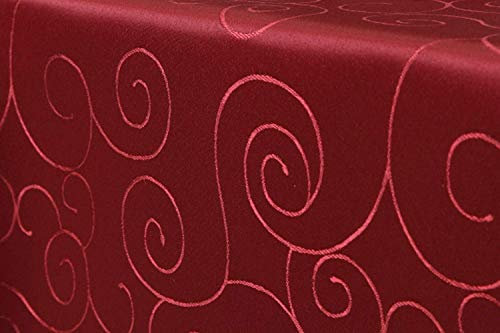 First-Tex Ornament Damast Tischdecke 160 cm, rund, rot, pflegeleicht, hochwertig