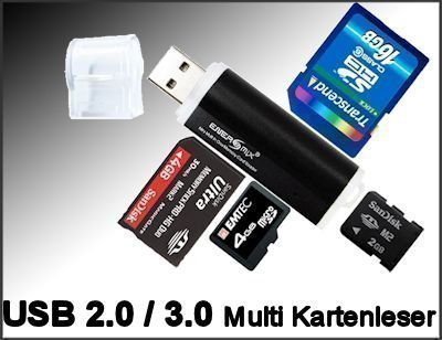 Micro SD SDHC Speicherkarten Lesegerät/Kartenleser USB 1.0/2.0/3.0 bis 32 GB in Schwarz