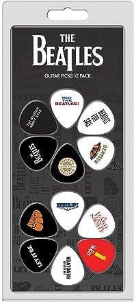 Perri's Leathers Ltd. - The Beatles - Gitarren-Plektren - Zelluloid - Offizielles Lizenzprodukt - Verschiedene Muster - Medium 0.71mm - 12er-Pack - Hergestellt in Kanada (N7-7LWN-NWW8)