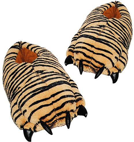 alles-meine.de GmbH Hausschuh/Pantoffel - Pfote Tiger - Größe: 34-47 - Plüschhausschuhe - für Kinder + Erwachsene - Plüsch Hausschuhe Tierhausschuhe/Damen Herren Kind - Tig..