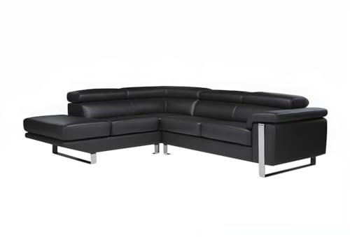KAUF-UNIQUE.DE Ecksofa Leder - Ecke Links - Schwarz - Mystique