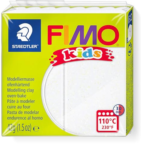 Staedtler FIMO kids, Modelliermasse zum Modellieren und Kneten, 16 Farben, für Kinder Glitter-Weiß Glitter-Weiß