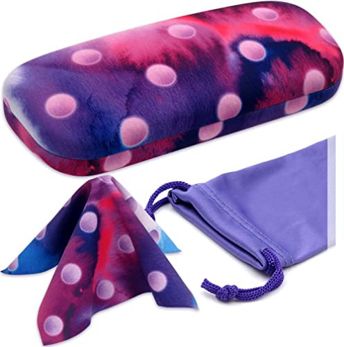 MyEyeglassCase Hartschalenetui für Damen, Hartschalen-Brillenetui mit Tasche und Tuch, As126 Polka Dot, Medium