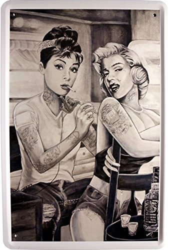WOGEKA ART Retro Blechschild - Beautiful Tattooed Girls Tattoo Studio - witziger Spruch als Geschenk-Idee zum Geburtstag Weihnachten zur Dekoration 20x30 cm Vintage-Design aus Metall 336