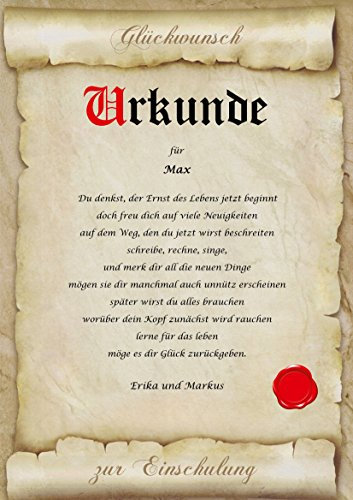 A4 Urkunde zur Einschulung - Mädchen & Junge Geschenk XL personalisiert mit Name Spruch - Glückwunschkarte Schulanfang, Schulkind Geschenkidee Eltern