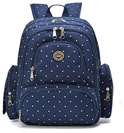 Wickelrucksack Wickeltaschen Mutter Rucksäcke inklusive Wickelauflage, Taschenbefestigungssystem für den Kinderwagen (Blau Punkt)