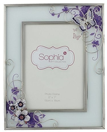 Cadre photo en verre Fleurs et papillons Crème 12,7 x 17,8 cm