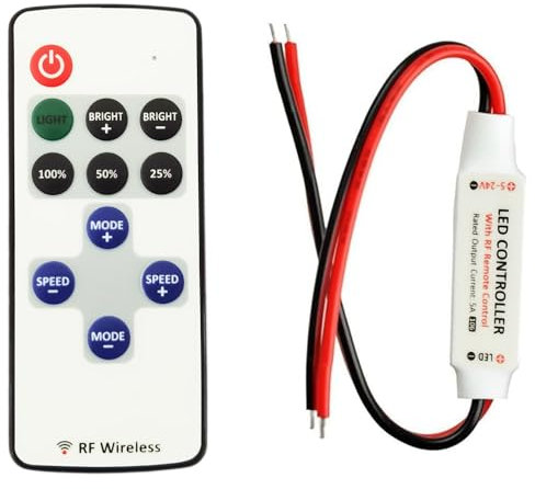 LITAELEK LED Streifen Controller 5A für für DC 5V-24V LED Strip, RF Remote Kontroller Steuerung Drahtlose LED Dimmer für 2 polig Einfarbige COB LED Stripe, SMD 5050 3528 2835 5630 LED Band, usw.